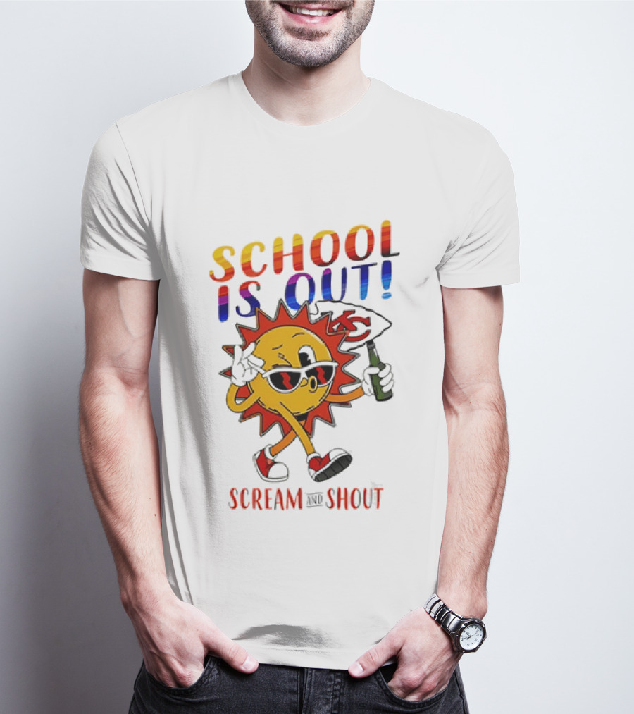 Kansas City Chiefs Sun Character School Is Out Scream And Shout T-Shirt