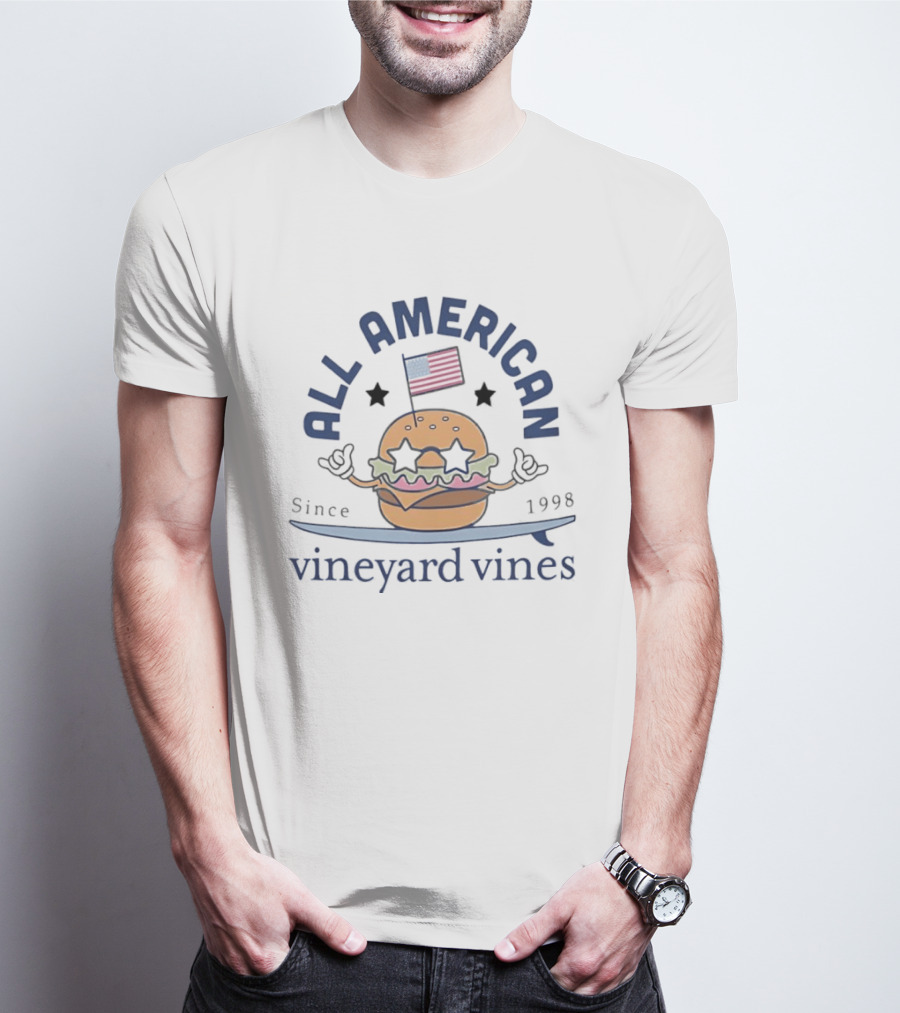 All American Burger Vineyard Vines Since 1998 Flag Stars T-Shirt