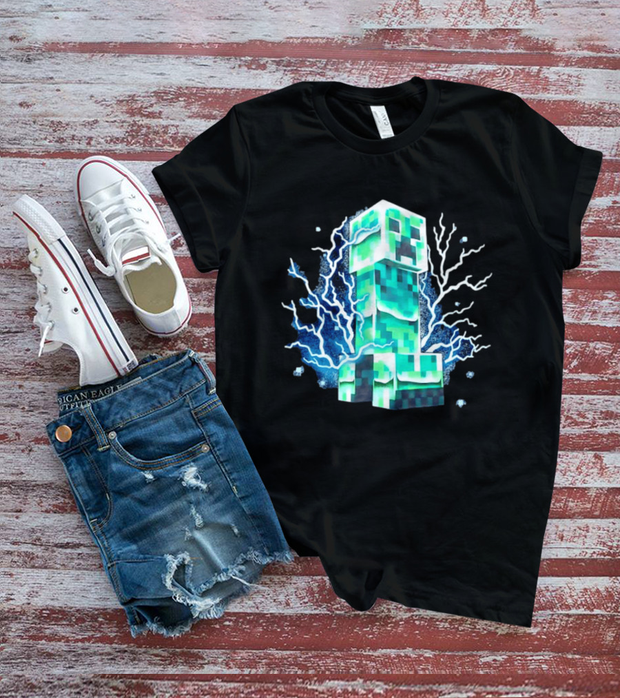 Charged Creeper Lightning Pixelated Monster Gaming Adventure T-Shirt