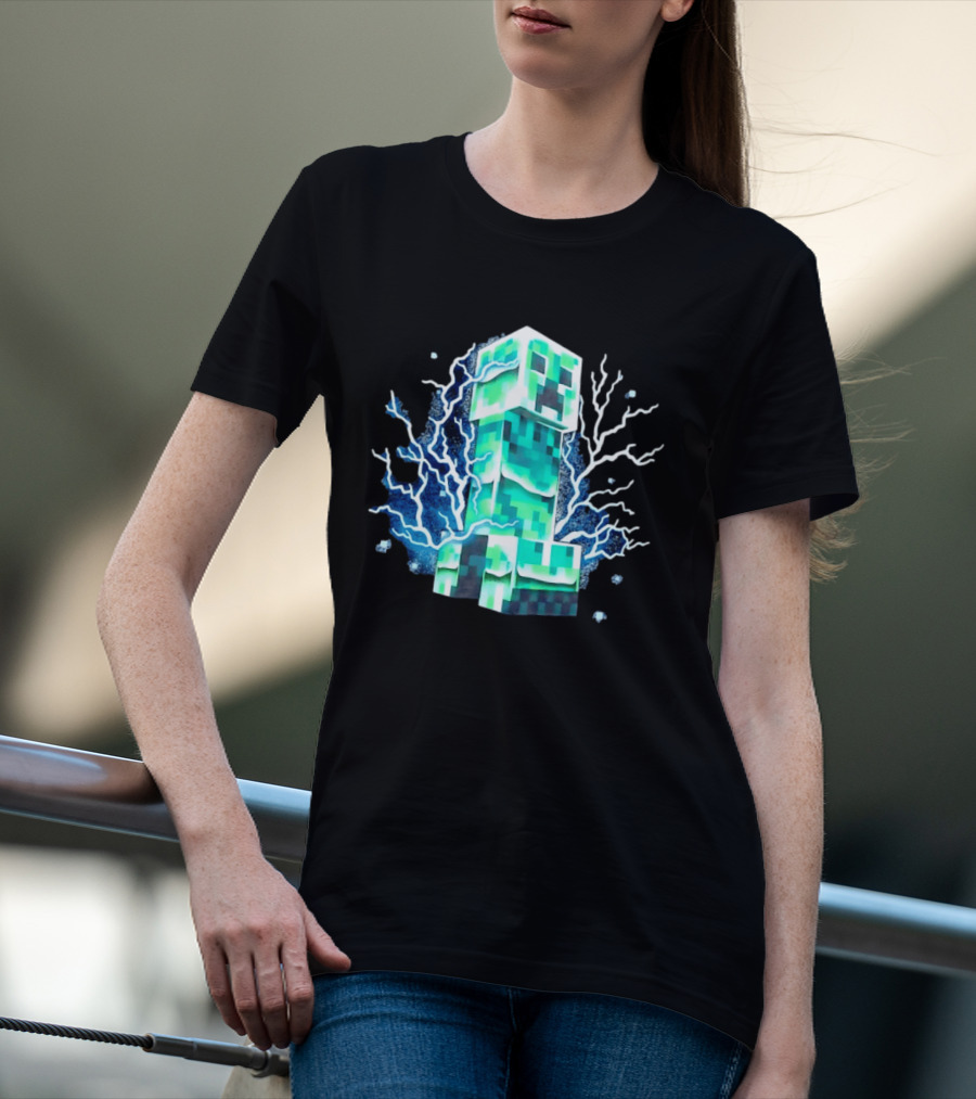 Charged Creeper Lightning Pixelated Monster Gaming Adventure T-Shirt