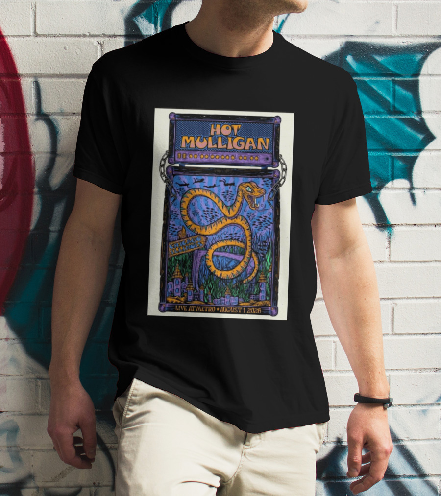 Hot Mulligan Live At Metro Chicago Illinois August 1 2026 With Snake And Cityscape T-Shirt