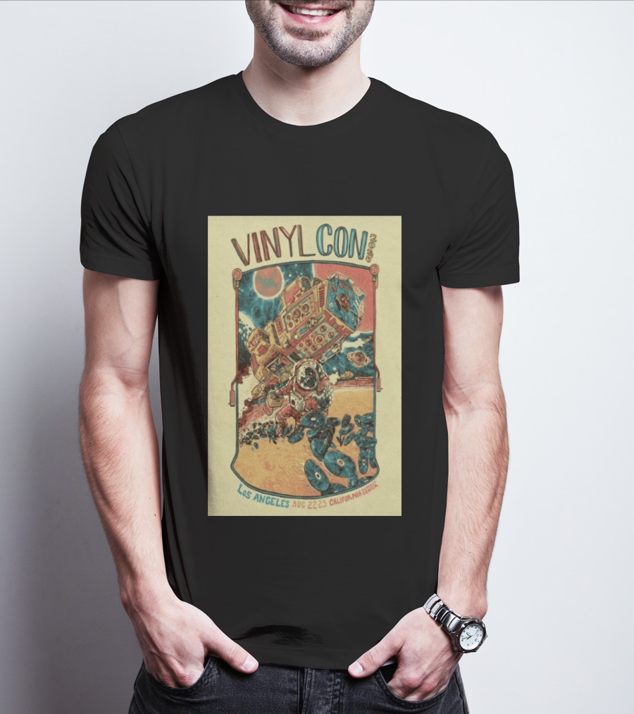 VinylCon Los Angeles August 22 23 2026 California Festival Space Astronaut Turntable T-Shirt