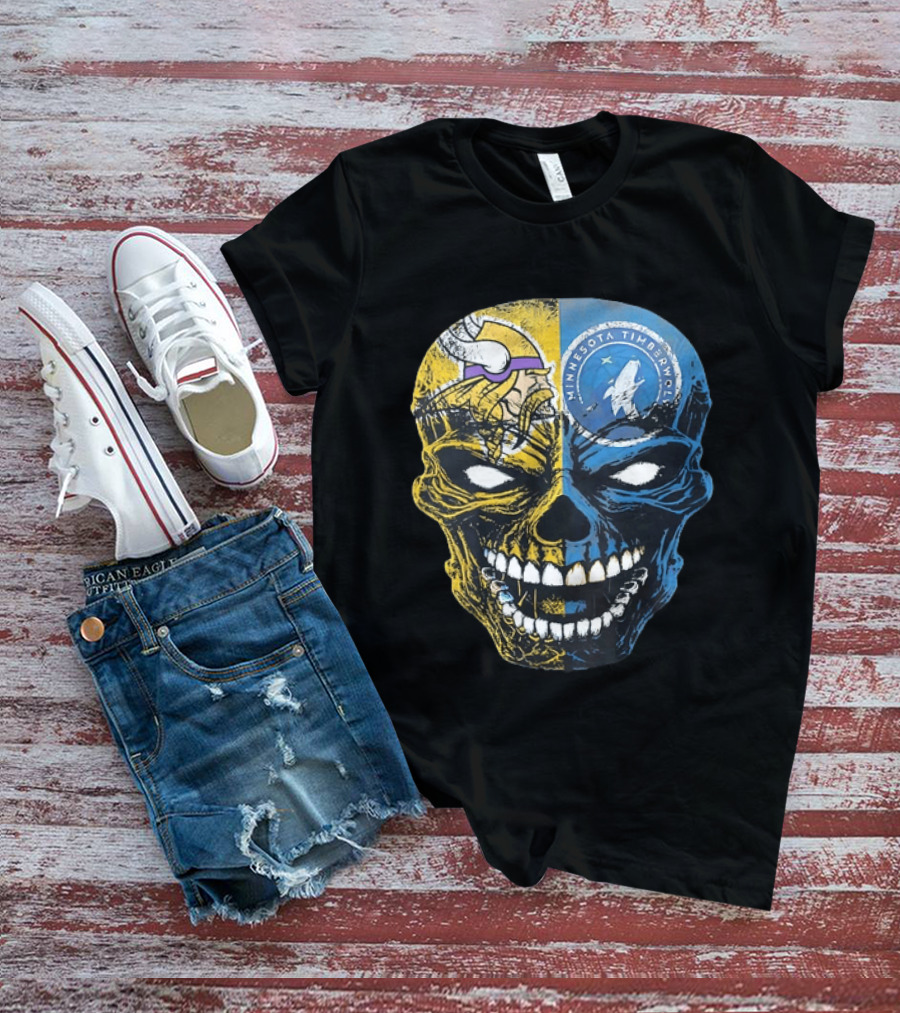 Minnesota Vikings Timberwolves Skull Mashup T-Shirt