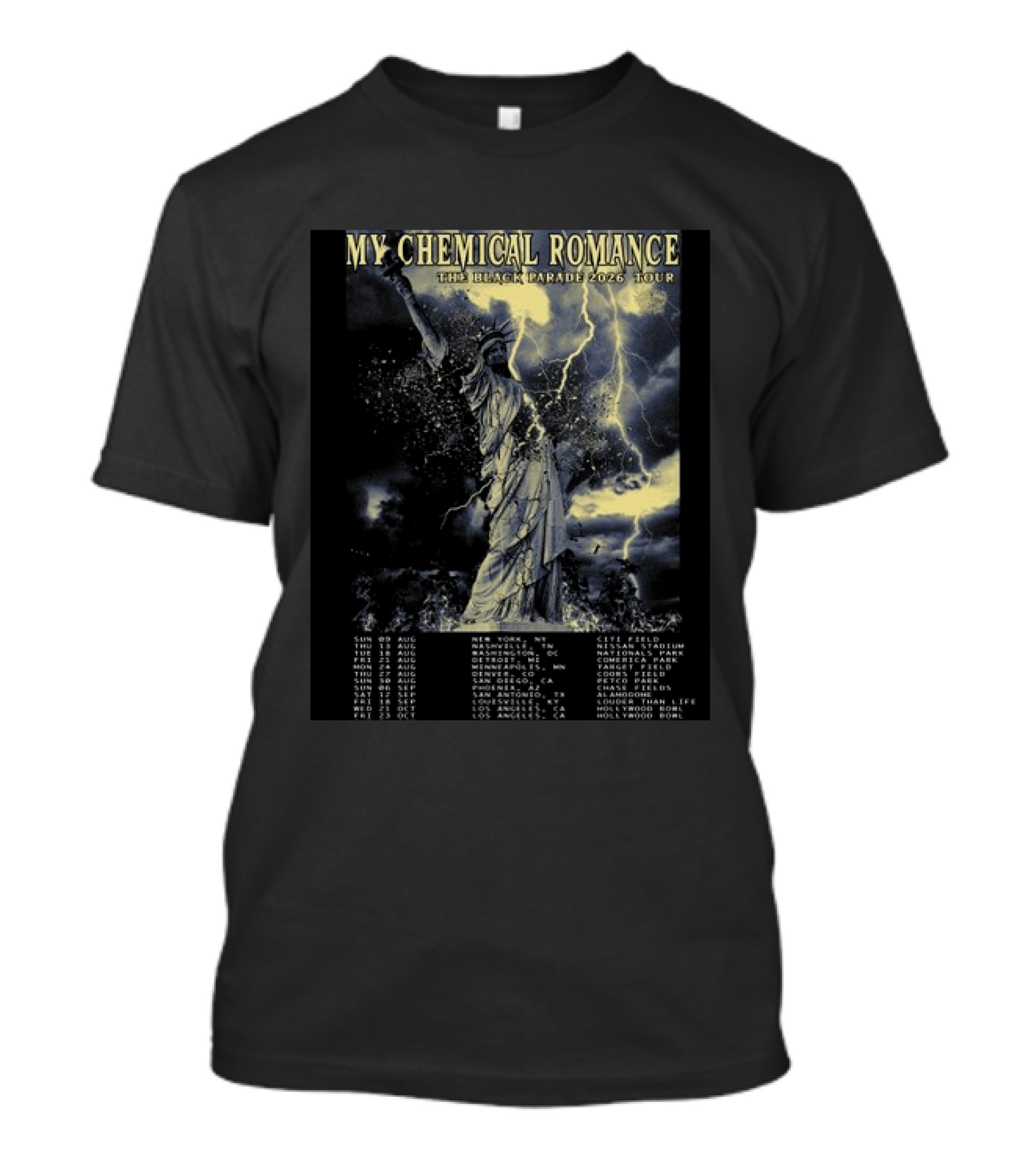 My Chemical Romance The Black Parade 2026 Tour Statue Of Liberty Concert Dates T-Shirt