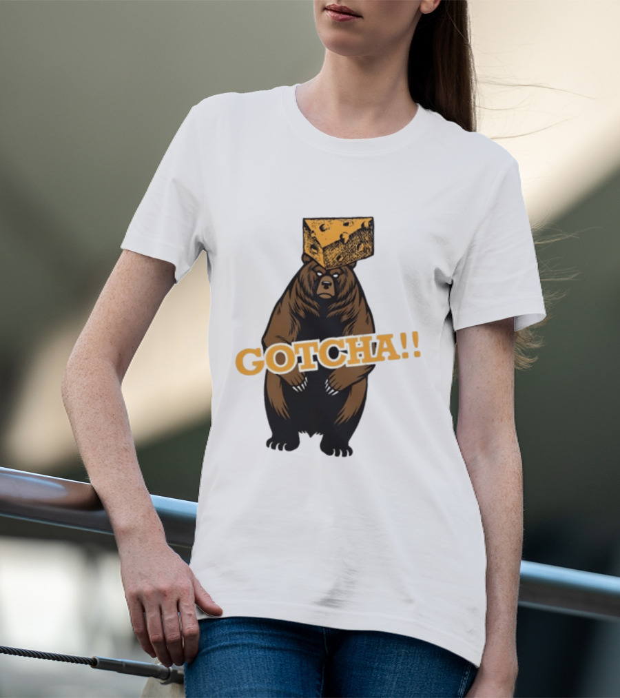 Bear Cheese Head Gotcha Green Bay Packers Fan T-Shirt