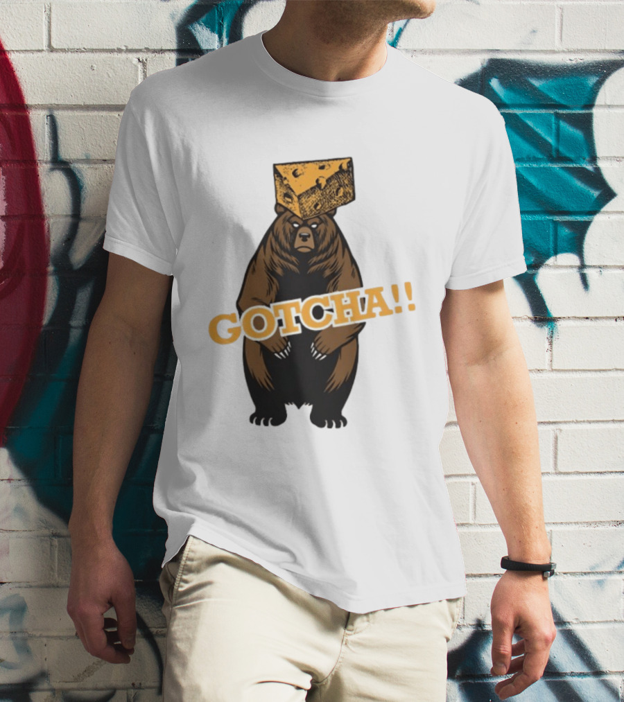 Bear Cheese Head Gotcha Green Bay Packers Fan T-Shirt