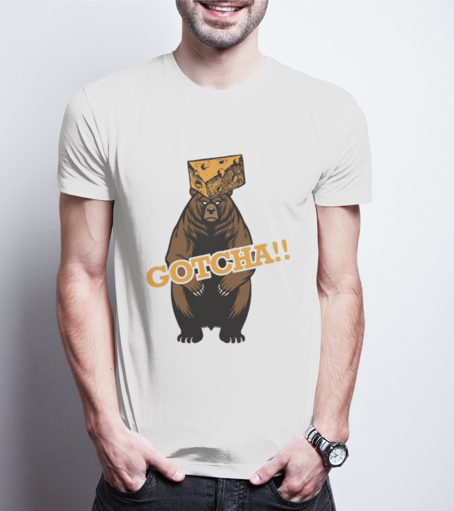 Bear Cheese Head Gotcha Green Bay Packers Fan T-Shirt