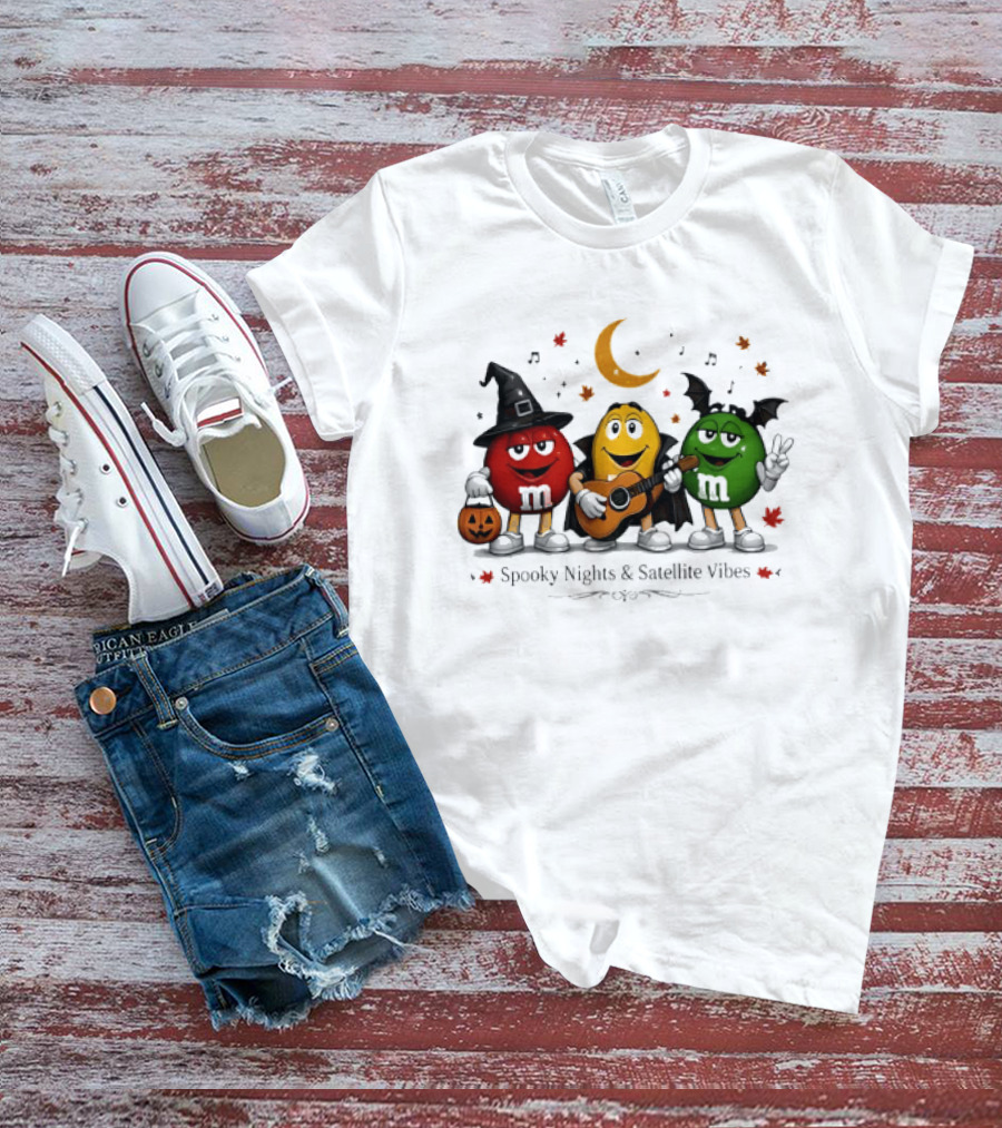 M&M's Spooky Nights & Satellite Vibes Halloween Pumpkin Witch Guitar Bat Moon T-Shirt