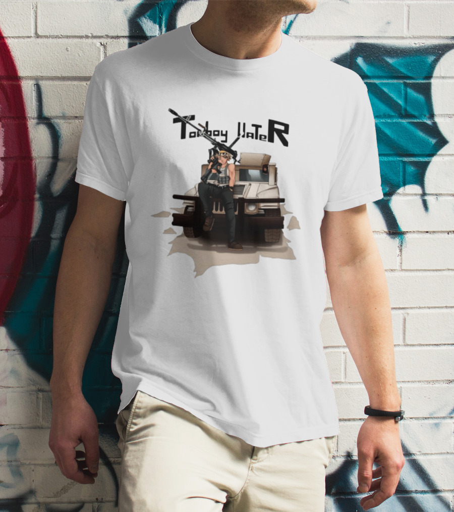 Tomboy Hater Anime Character With Gun And Armored Vehicle T-Shirt