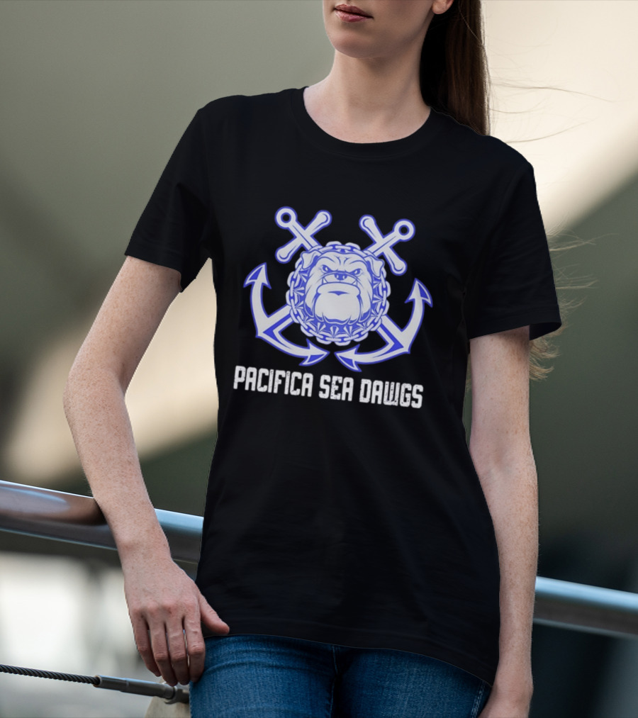 Pacifica Sea Dawgs Bulldog Anchor Crossed Swords Sports Team T-Shirt