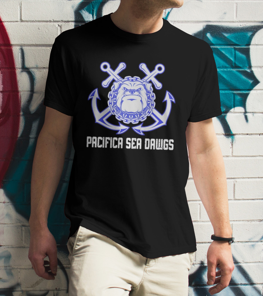 Pacifica Sea Dawgs Bulldog Anchor Crossed Swords Sports Team T-Shirt