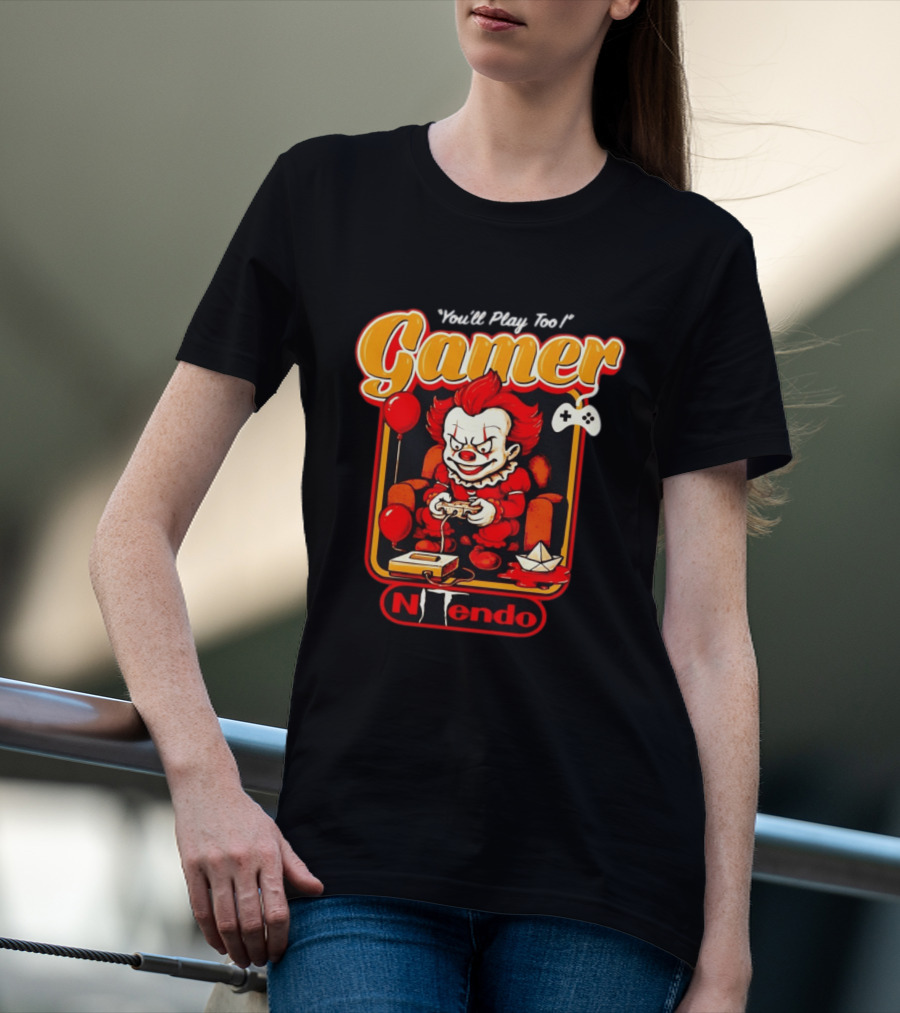 You'll Play Too Pennywise Gamer Nintendo Controller Balloons T-Shirt