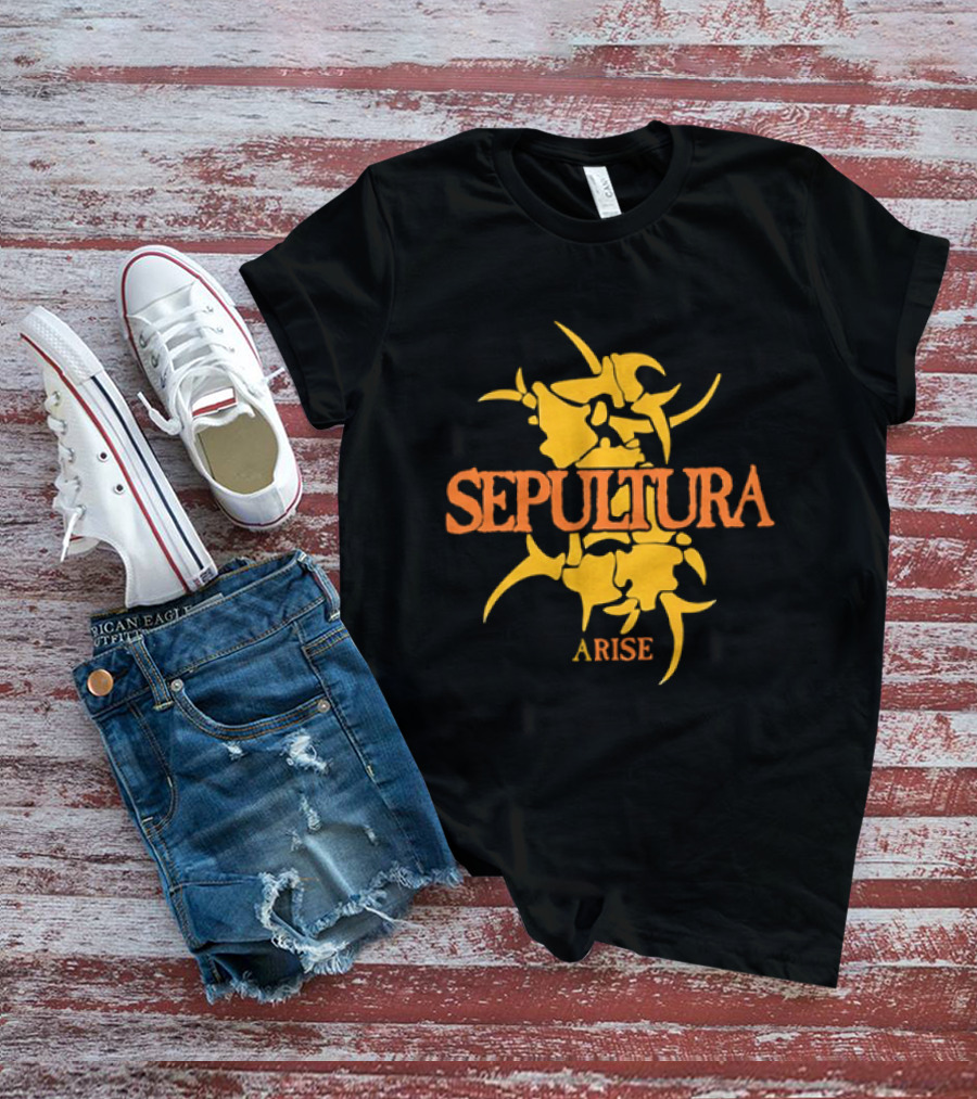 Sepultura Arise Thrash Metal Band Vintage Text Yellow T-Shirt