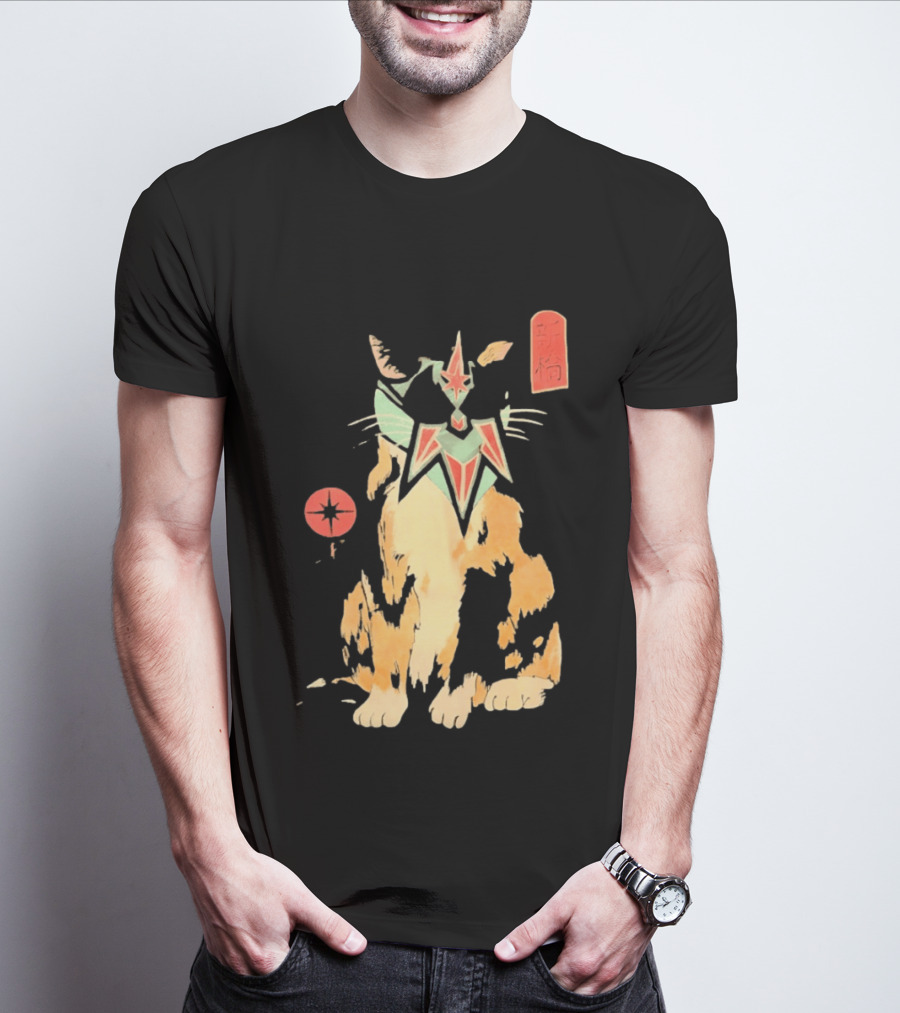 Shimbashi Masked Calico Cat Eastern Symbol And Star T-Shirt