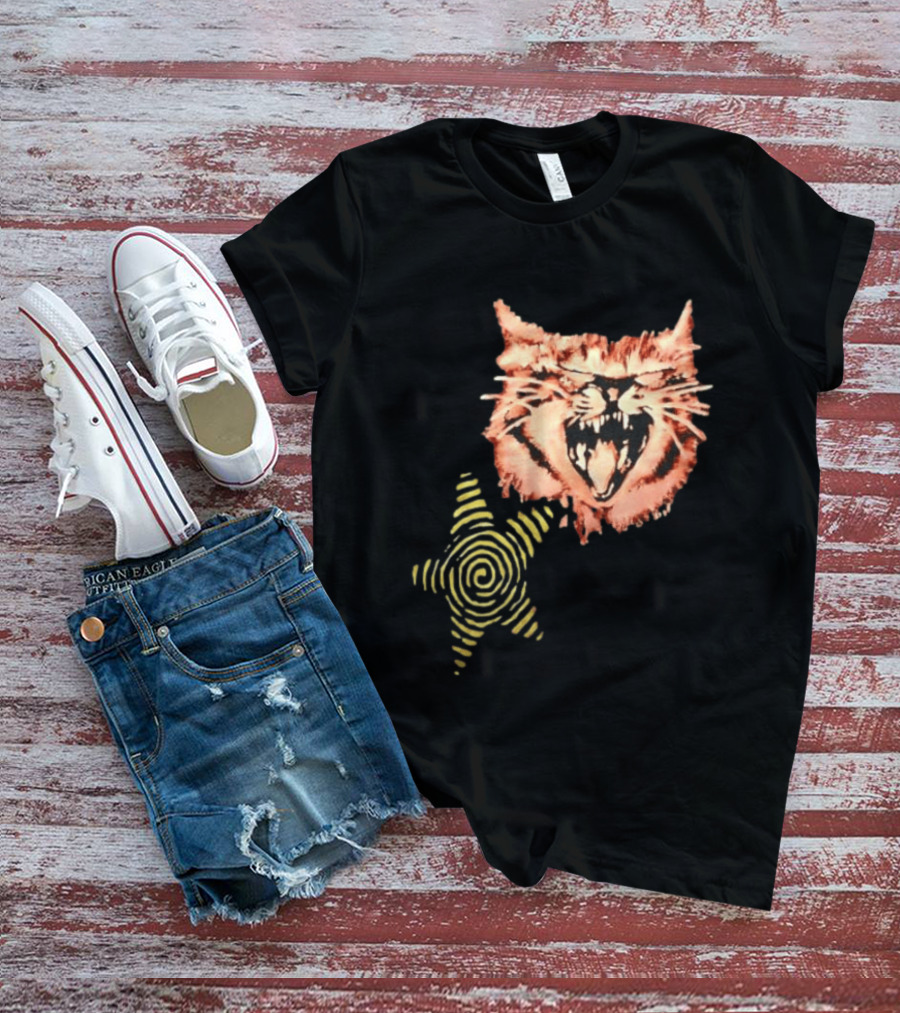 Snarling Cat Spiral Star Alternative Subculture Aesthetic T-Shirt