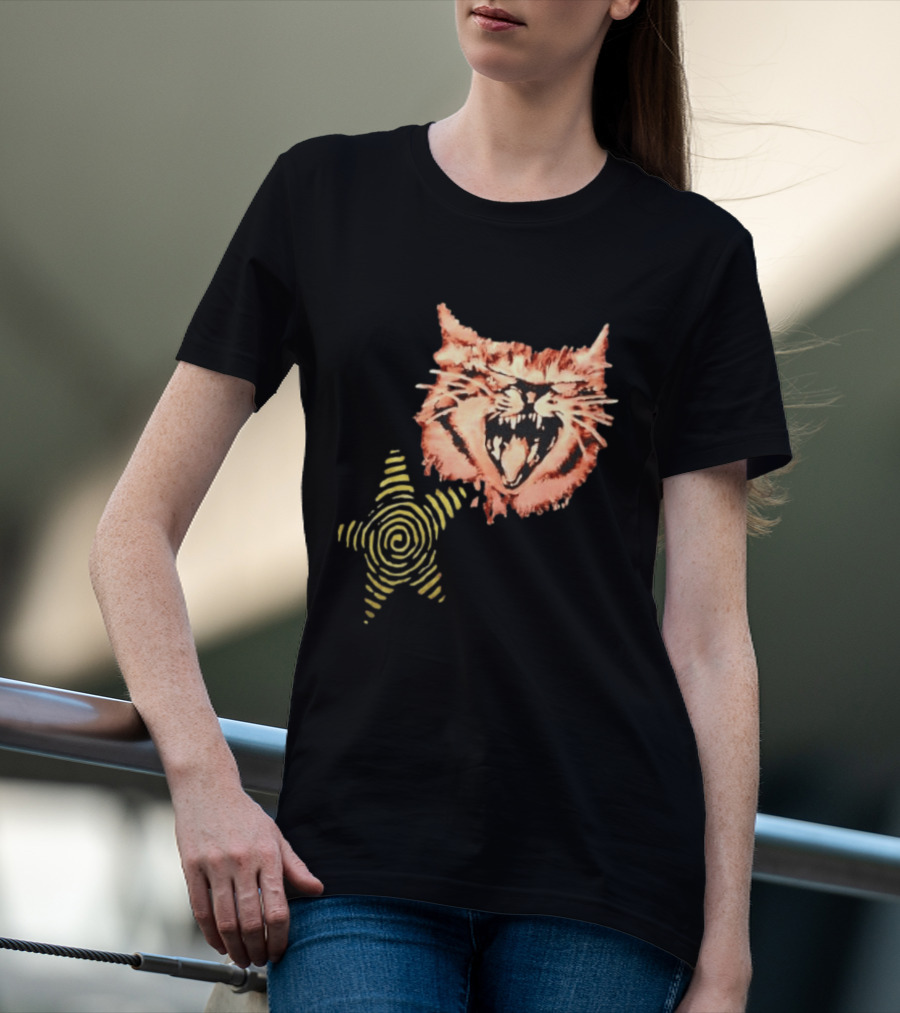 Snarling Cat Spiral Star Alternative Subculture Aesthetic T-Shirt