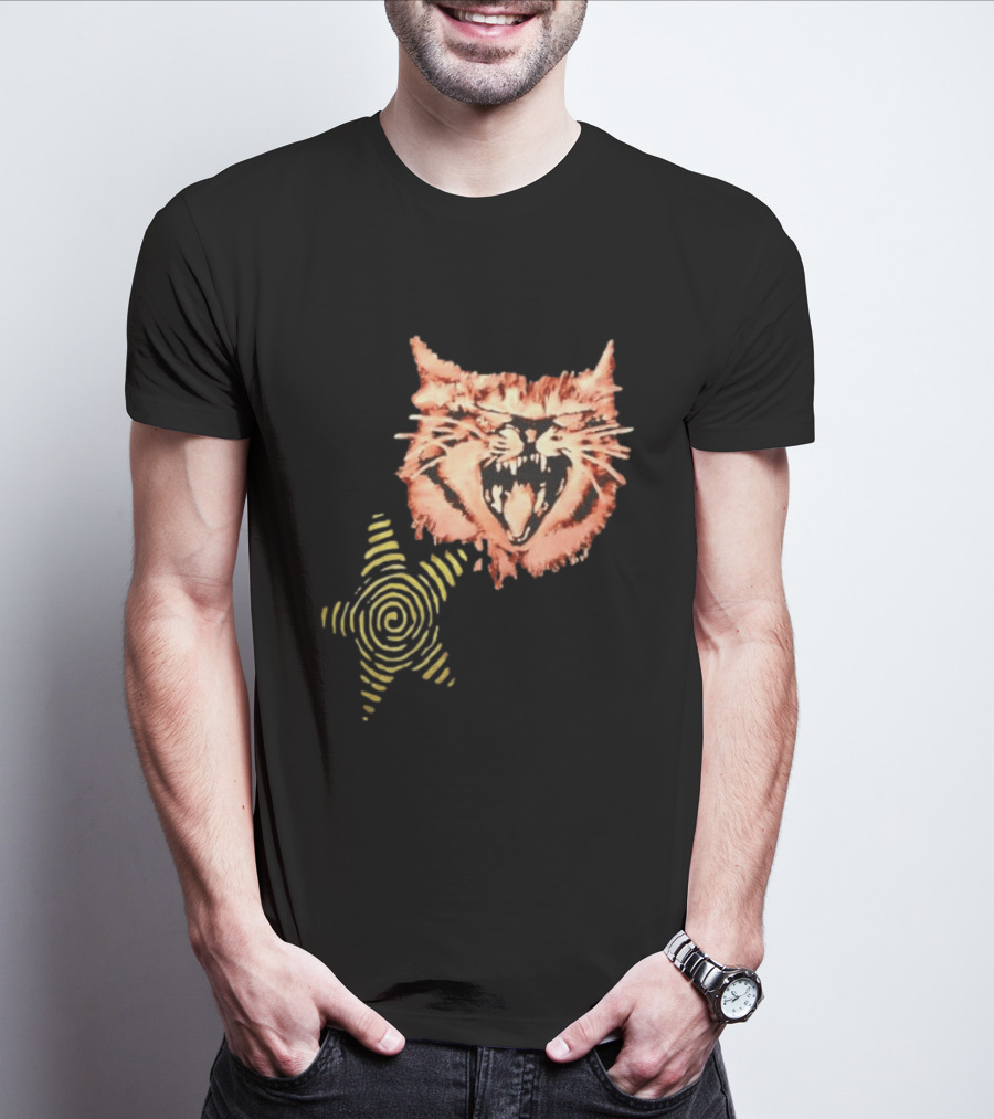 Snarling Cat Spiral Star Alternative Subculture Aesthetic T-Shirt