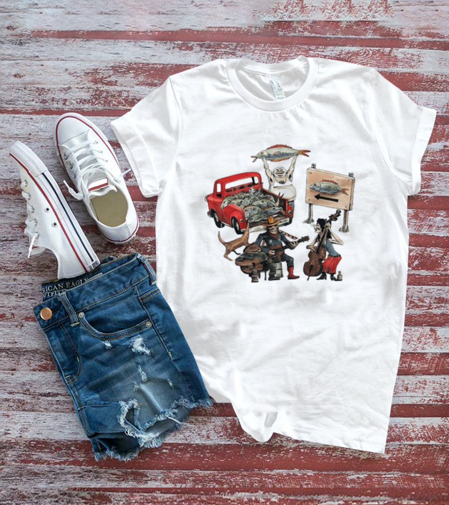 Bluegrass Band Jam Session With Truckload Of Fish And Red Pickup T-Shirt
