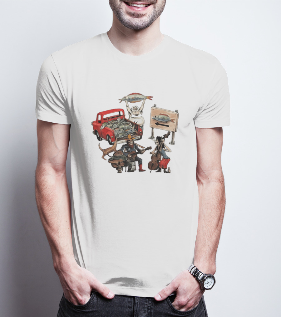 Bluegrass Band Jam Session With Truckload Of Fish And Red Pickup T-Shirt