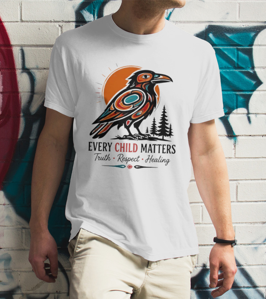 Every Child Matters Truth Respect Healing Raven With Sun And Trees T-Shirt
