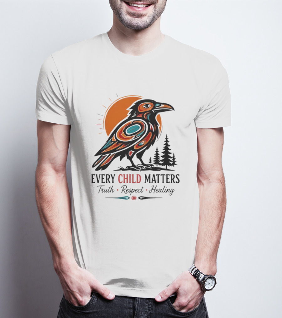Every Child Matters Truth Respect Healing Raven With Sun And Trees T-Shirt