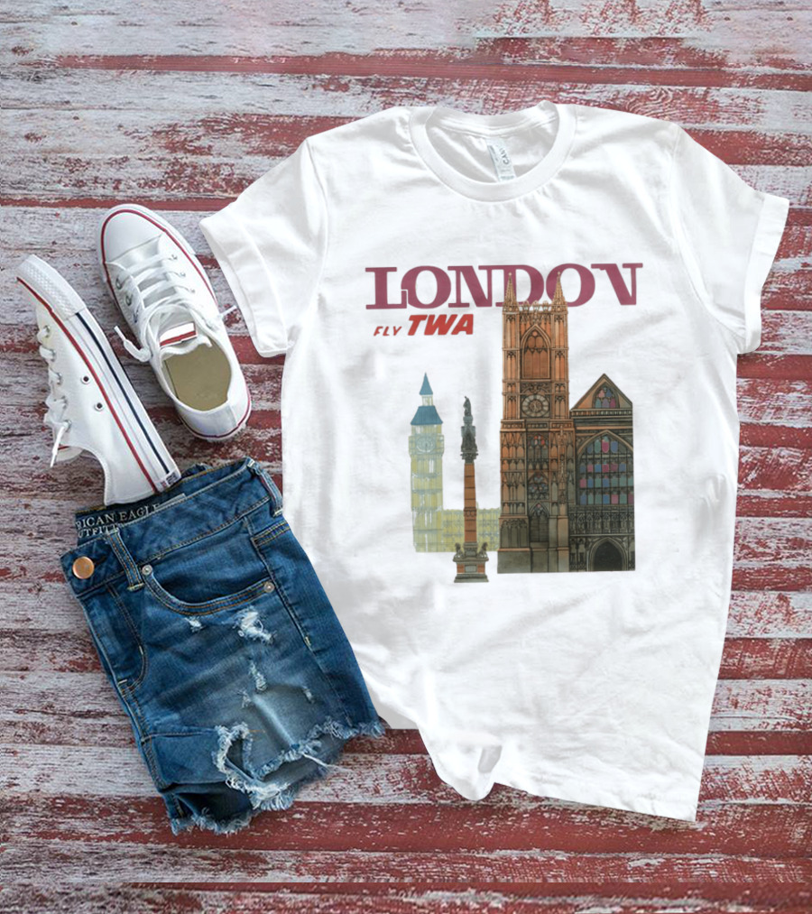 London Fly TWA Travel Big Ben Westminster Abbey Landmark T-Shirt