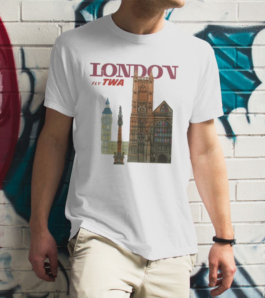 London Fly TWA Travel Big Ben Westminster Abbey Landmark T-Shirt