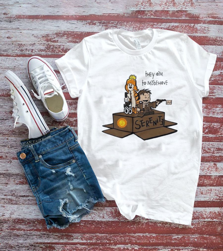 Malvin And Cobbes Serenity Hey Aim To Misbehave Box Gun Drawing T-Shirt