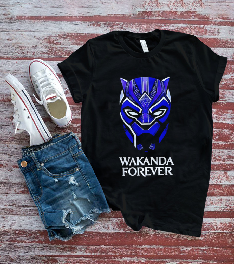 Wakanda Forever Blue Black Panther Mask Marvel T-Shirt