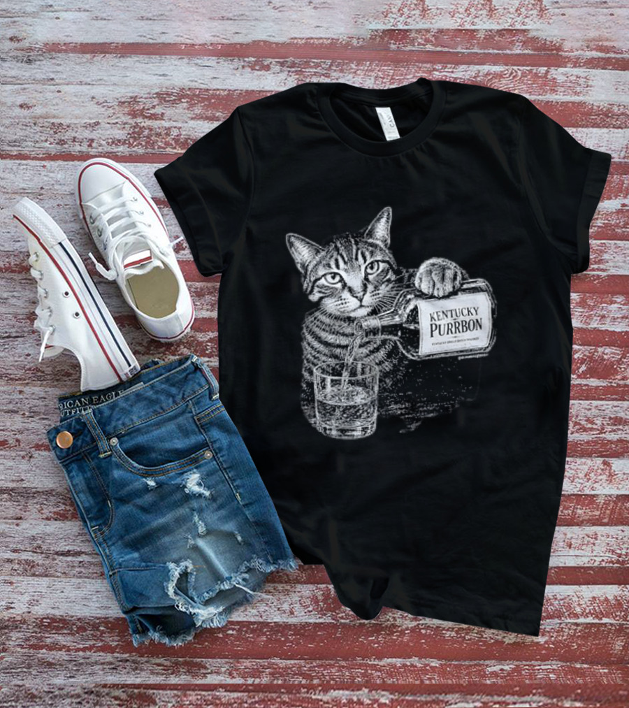 Kentucky Purrbon Cat Pouring Whiskey Bourbon T-Shirt