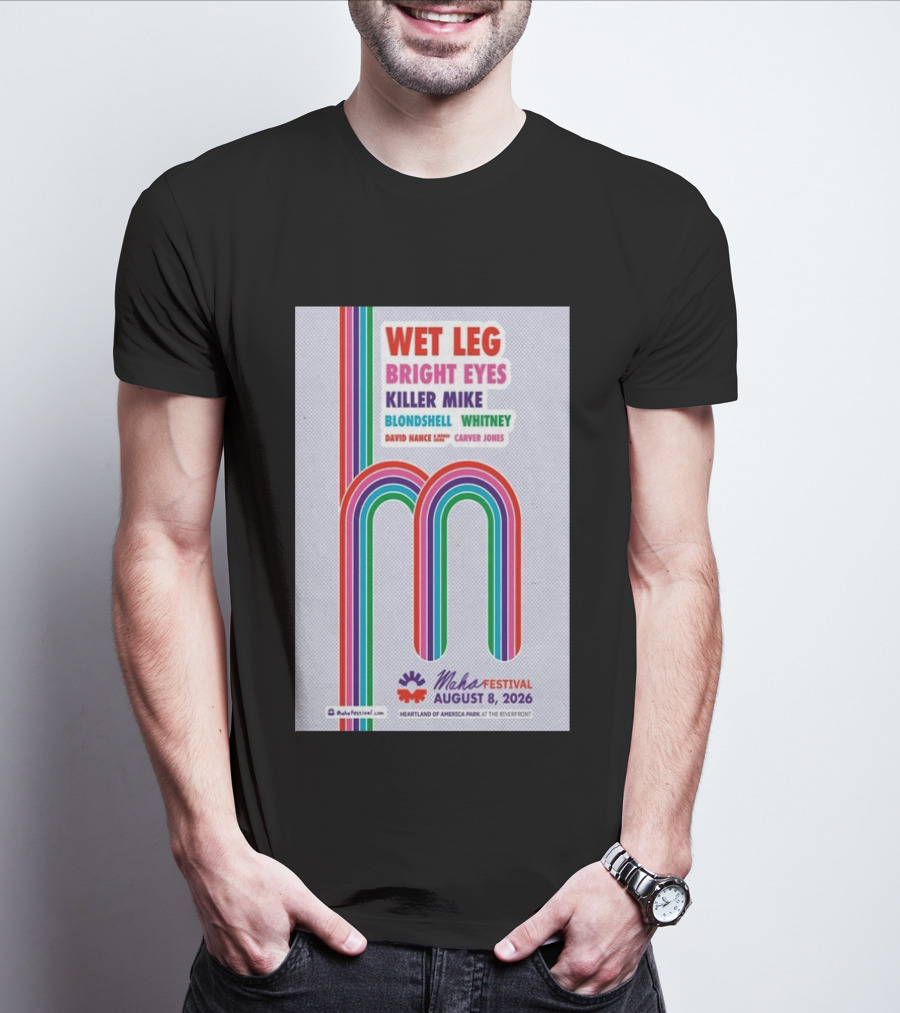 Wet Leg Bright Eyes Maha Festival Kansas City August 8 2026 Heartland Of America Park T-Shirt