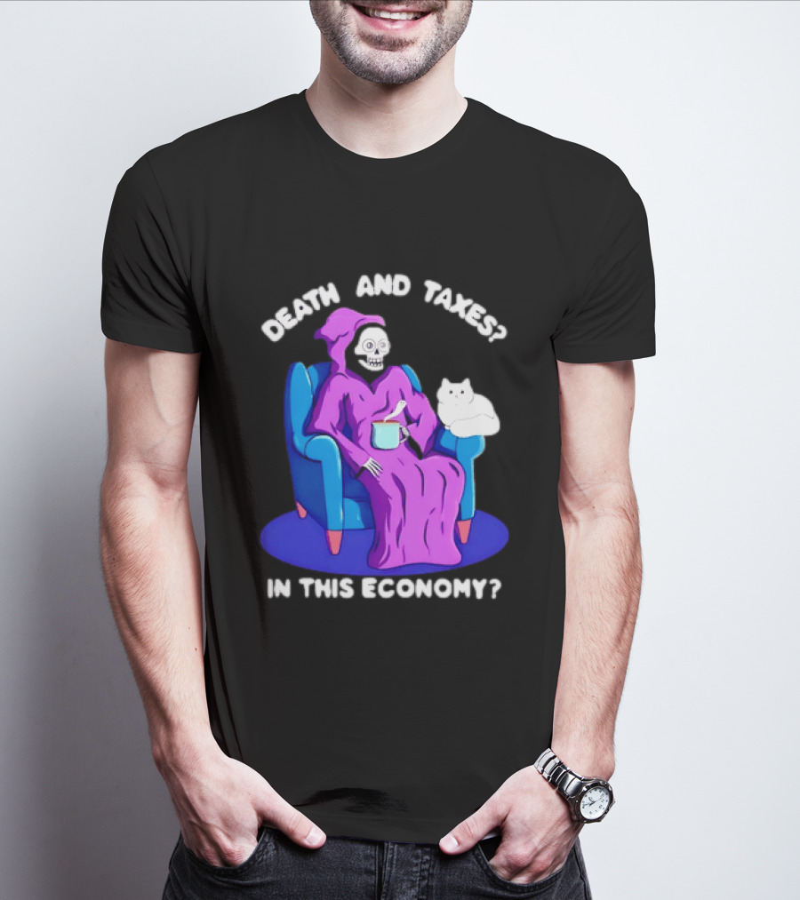 Death And Taxes Grim Reaper With Cat In This Economy T-Shirt