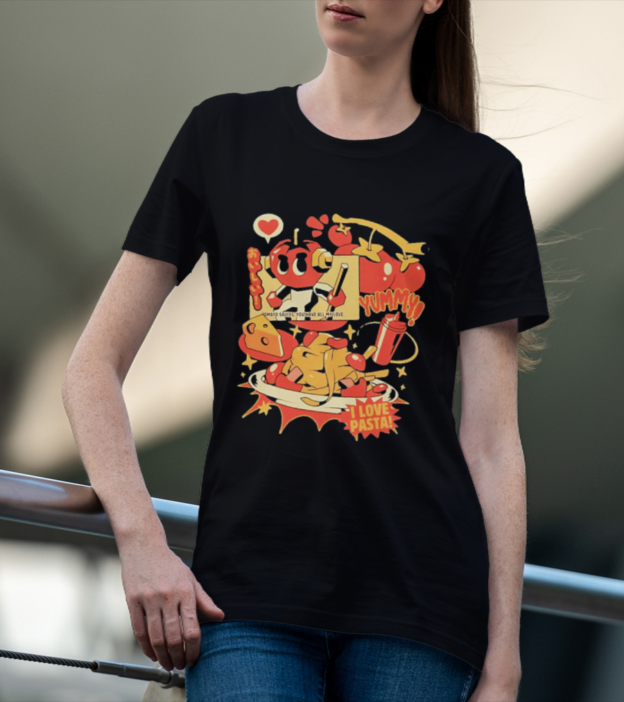 Tomato Sauces Yummy I Love Pasta With Cheese And Heart T-Shirt