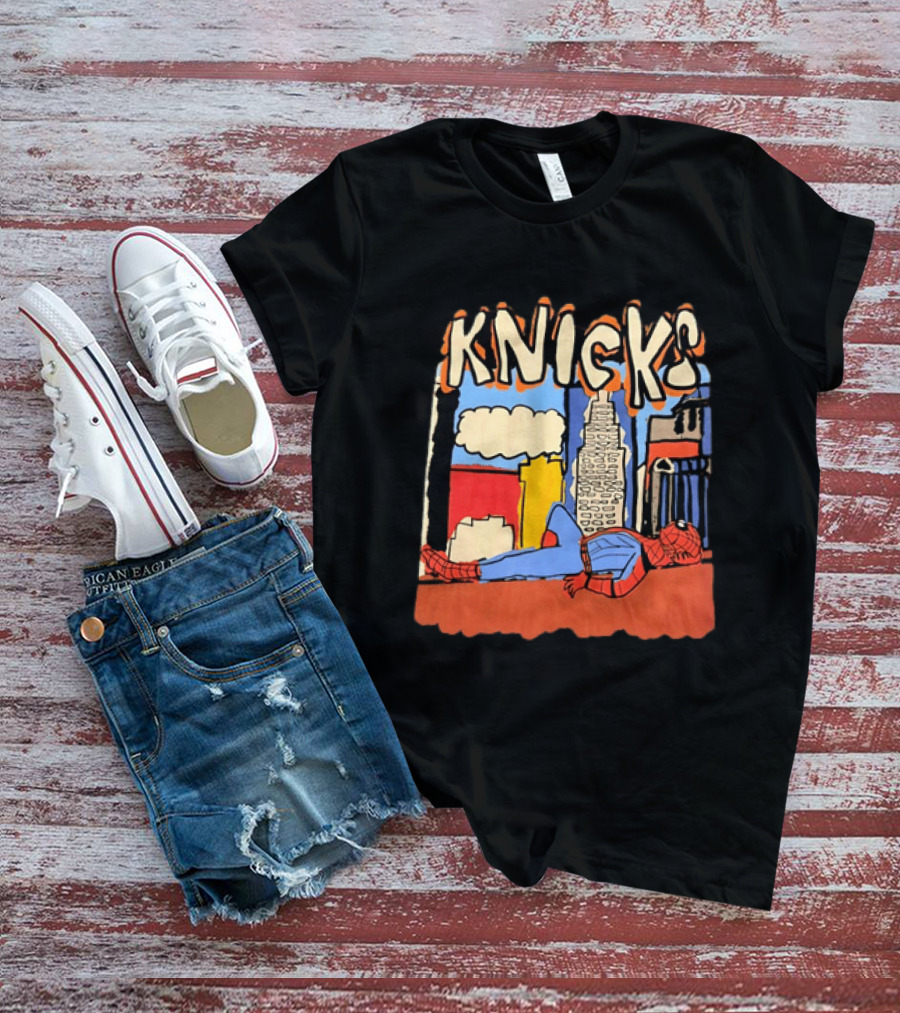New York Knicks Spiderman Marvel NBA Basketball Skyline T-Shirt