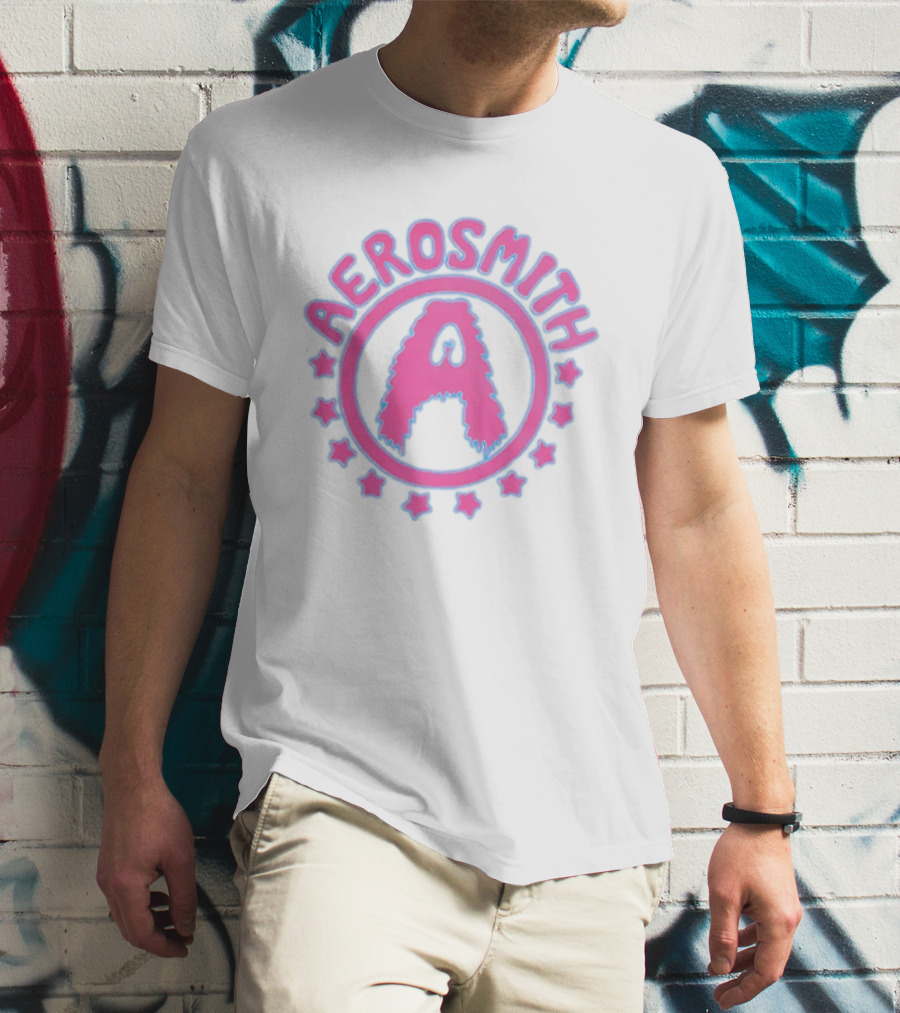 Aerosmith Retro Band Emblem Pink Blue Stars T-Shirt