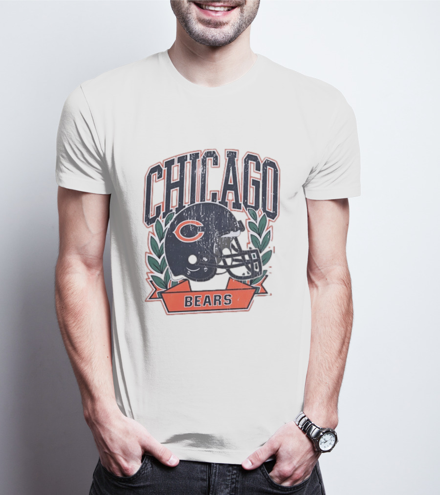 Chicago Bears Distressed Football Helmet T-Shirt