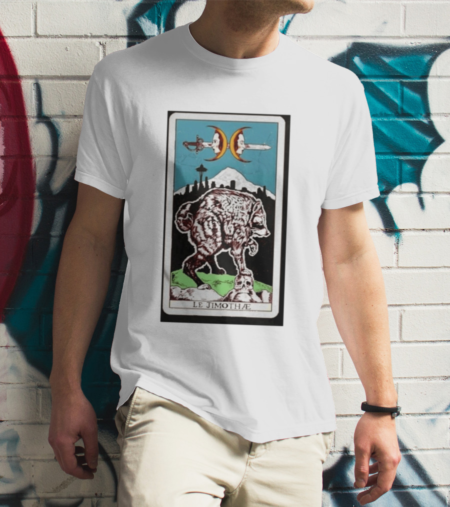 Le Jimothae Raccoon Tarot Seattle Skyline Moon Swords T-Shirt