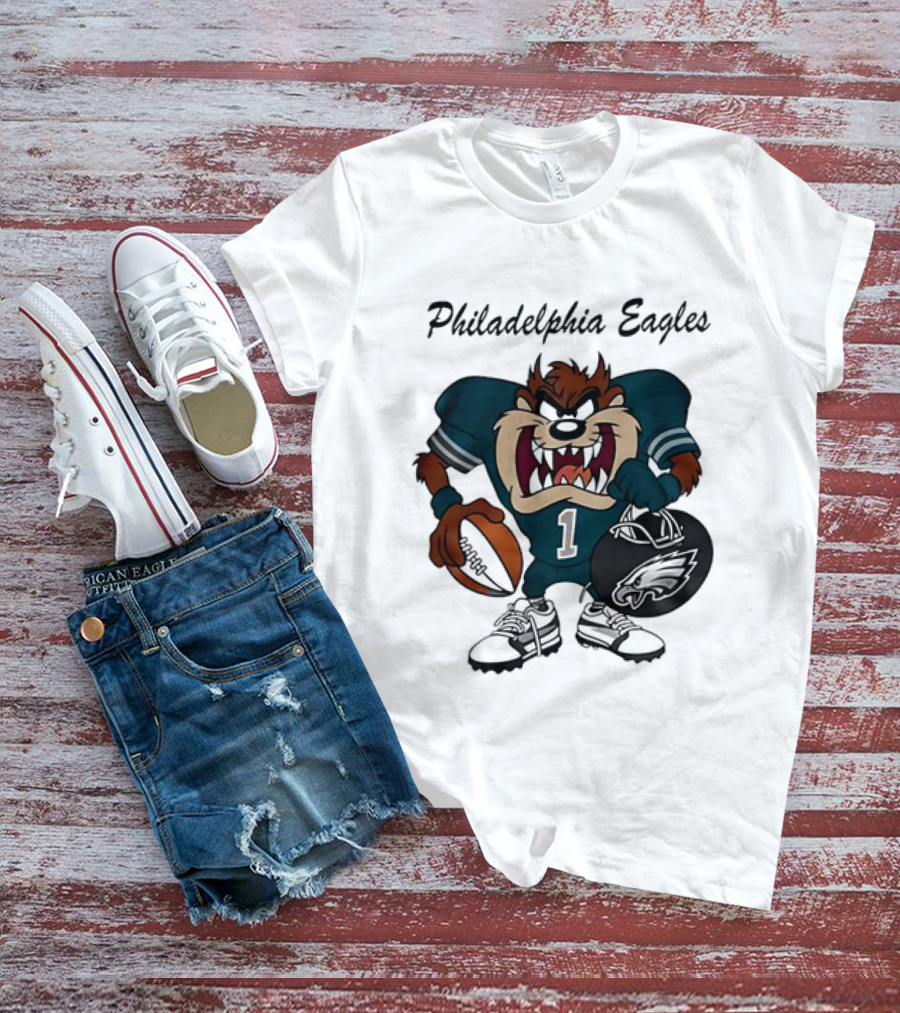 Philadelphia Eagles Taz Tasmanian Devil Football Player Cartoon T-Shirt