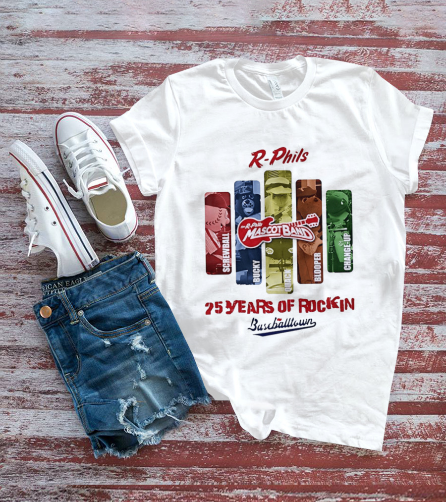R Phils Mascot Band Screwball Bucky Quack Blooper Change Up 25 Years Of Rockin Baseballtown T-Shirt