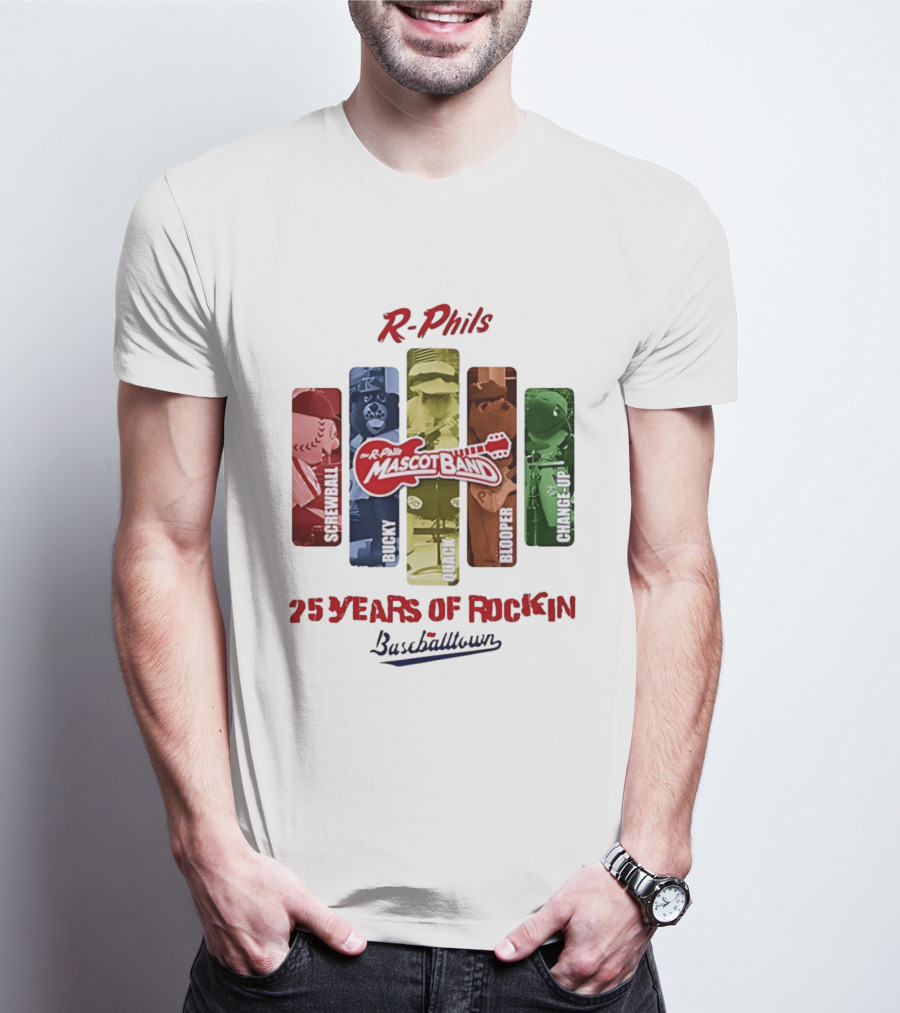 R Phils Mascot Band Screwball Bucky Quack Blooper Change Up 25 Years Of Rockin Baseballtown T-Shirt