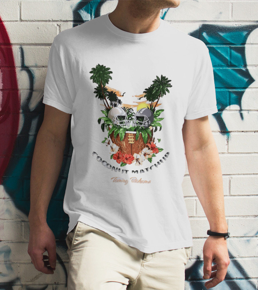 Tommy Bahama Coconut Matchup Football Tropical Palms Helmets Hibiscus T-Shirt