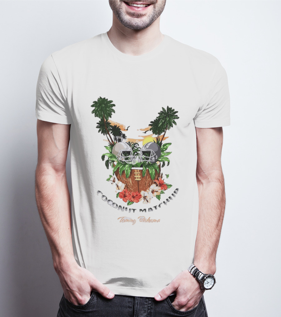 Tommy Bahama Coconut Matchup Football Tropical Palms Helmets Hibiscus T-Shirt