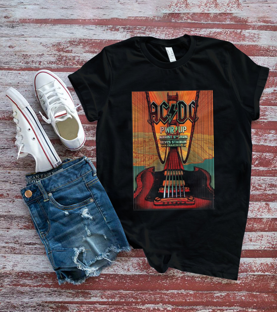 AC DC PWR UP August 5th 2026 Levi's Stadium San Francisco CA Golden Gate Bridge Guitar T-Shirt