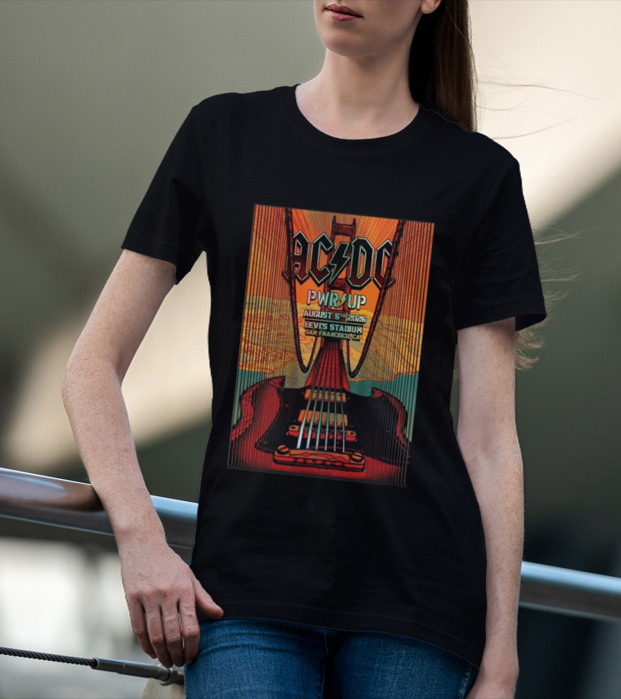 AC DC PWR UP August 5th 2026 Levi's Stadium San Francisco CA Golden Gate Bridge Guitar T-Shirt