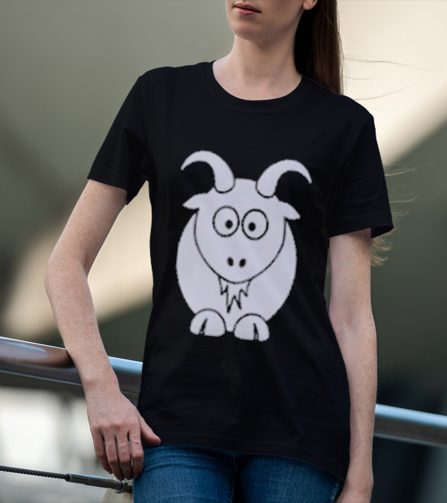 Cartoon Goat With Horns Cute Animal T-Shirt