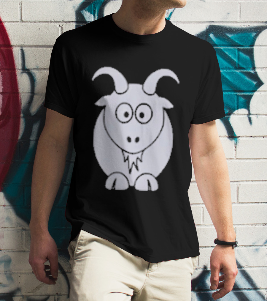 Cartoon Goat With Horns Cute Animal T-Shirt