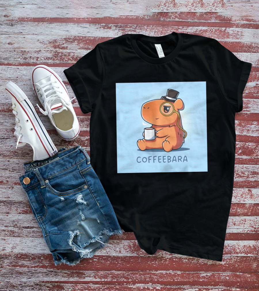 COFFEEBARA Cute Capybara Drinking Coffee With Top Hat And Monocle T-Shirt