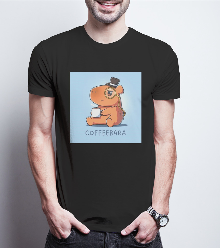 COFFEEBARA Cute Capybara Drinking Coffee With Top Hat And Monocle T-Shirt
