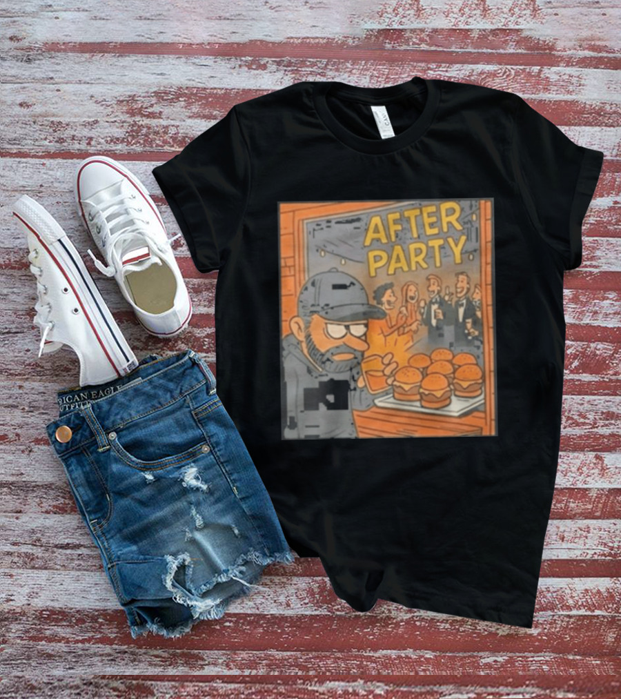 After Party Burger Cartoon With Drink In Hand T-Shirt