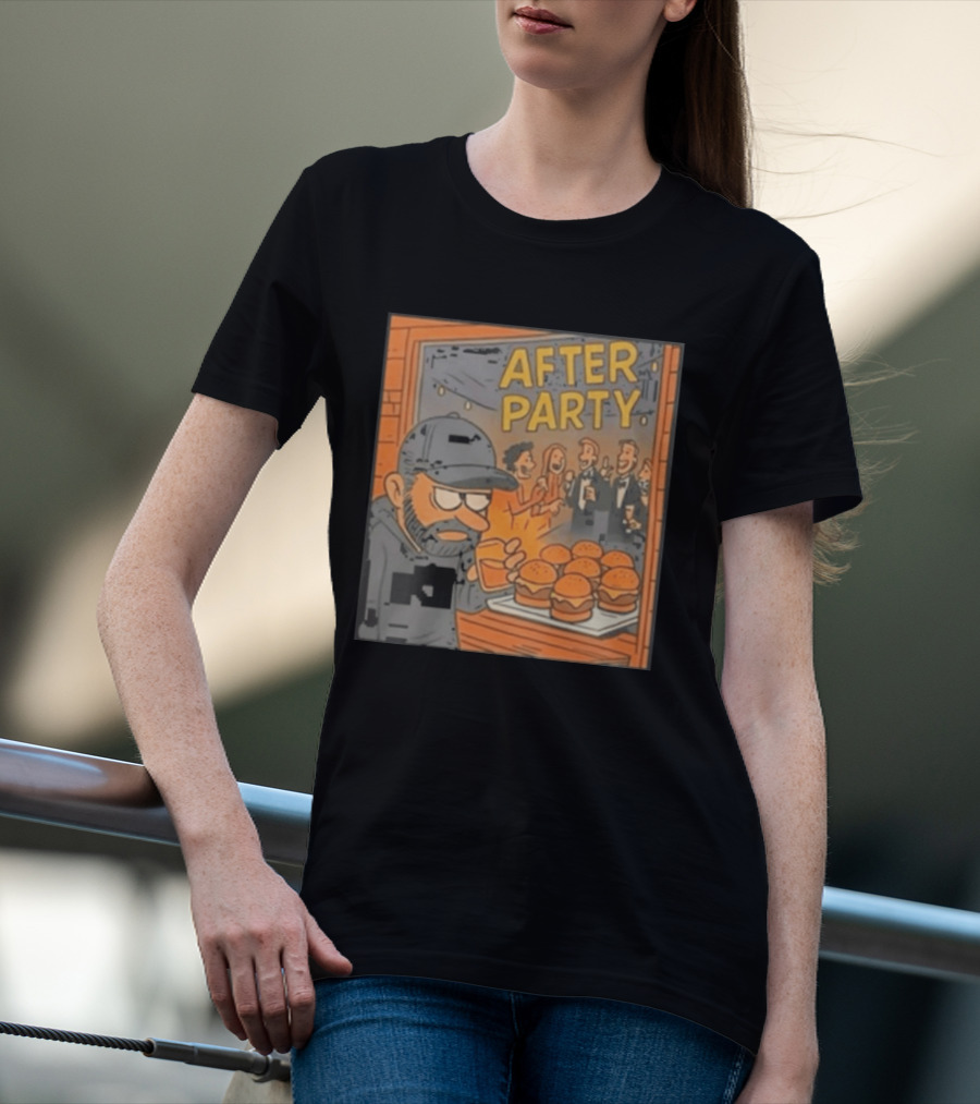 After Party Burger Cartoon With Drink In Hand T-Shirt